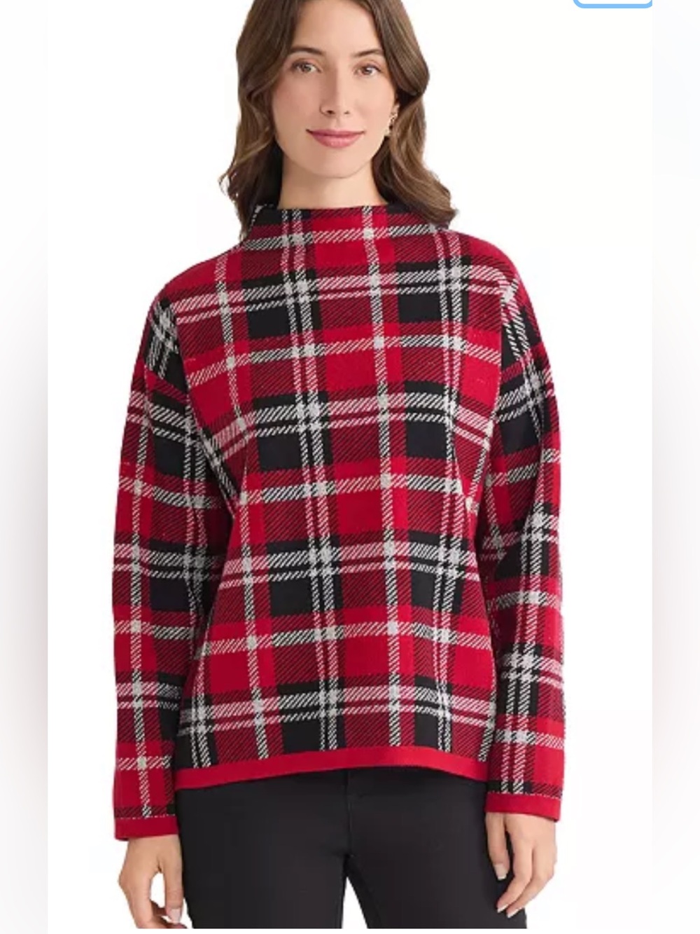 New! Jones New York XL venetian red plaid mock neck sweater.